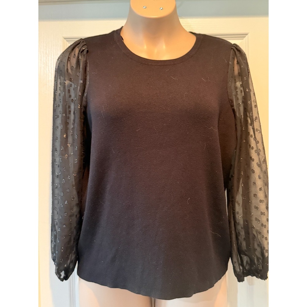 Women's Tahari Black Ruffled Balloon Sleeve Knit Top Size 3X